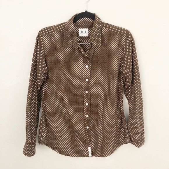 Jill Mcgowan polka dot button up blouse dark brown cotton top size small - Picture 1 of 7